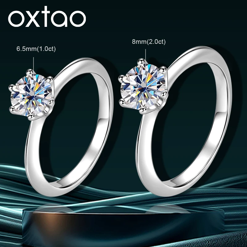 OXTAO Bague en Moissanite D VVS1 1CT 2CT pour Femme, Bijou de Mariage, Cadeau d'Anniversaire, Bague Solitaire en Diamant de Laboratoire Plaqué Or 14K