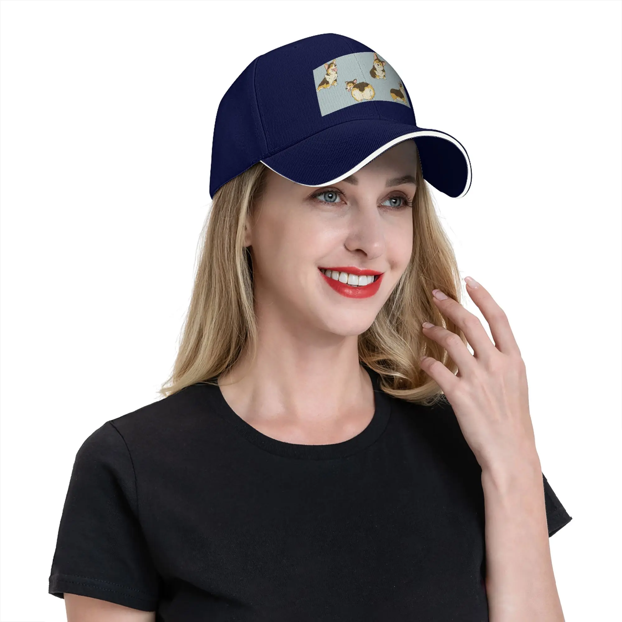 Tri Color Corgi Dog Cap Casual Baseball Caps Adjustable Hat Hip Hop Summer Unisex Baseball Hats Customizable Polychromatic