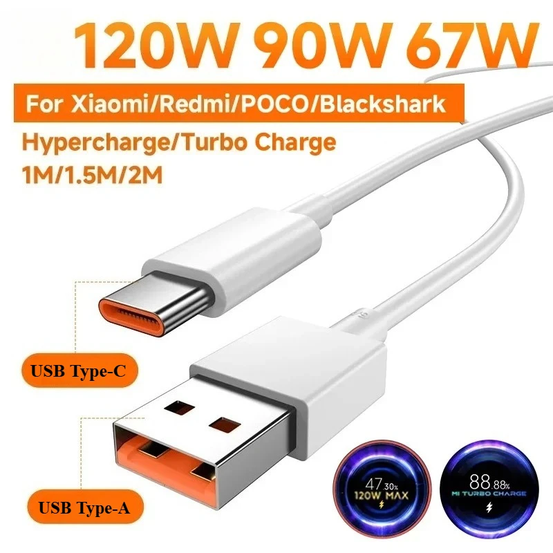 For Xiaomi Original 120W 90W 67W 6A USB Type C Fast Turbo Charge Cable Mi 15S Pro 14 13 12 Redmi Note 14 13 12 Poco X7 Pro F6