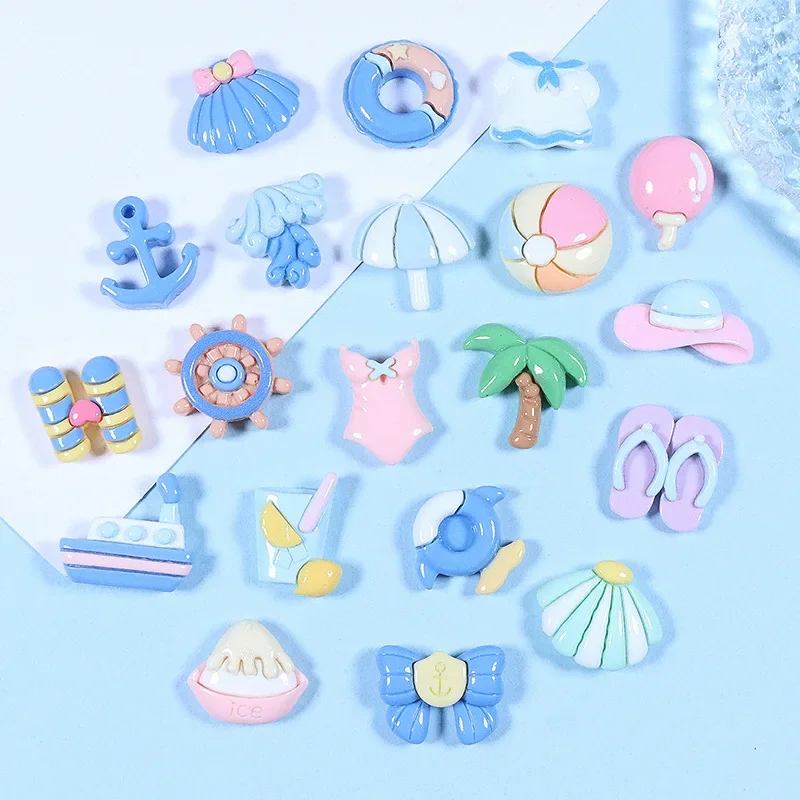

5pcs Cartoon ocean beach resin flatback cabochons jewelry accessories diy resin charms for scrapbooking embellishments
