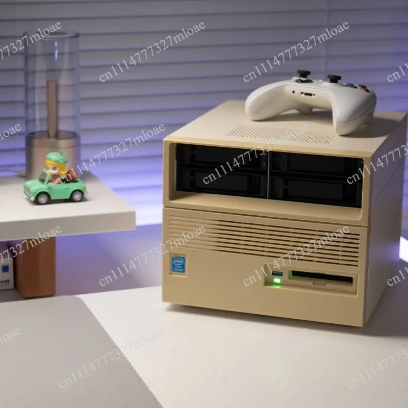 Vintage Classic NAS Storage Retro Themed 4+2 Hard Drive Bay Enclosure Compact Home Server Chassis with Timeless Aesthetic Design