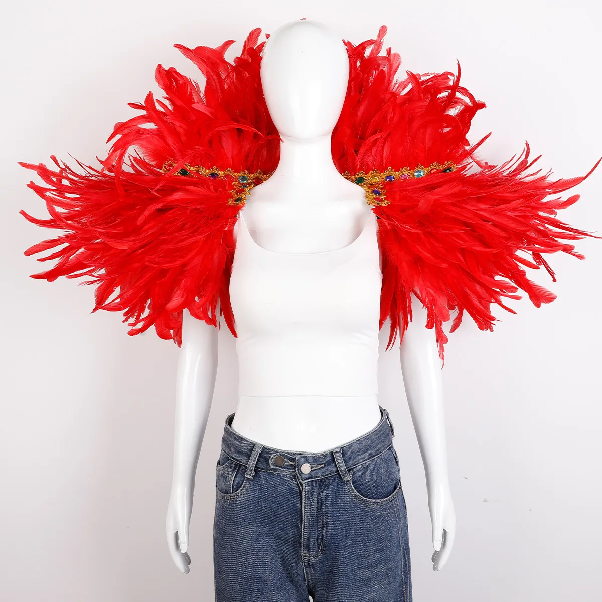 Feder Schal Halloween Karneval Kostüm Runway Leistung Ball Weste Schal Mantel Party Schal Cosplay Frau Schal – Detail 9
