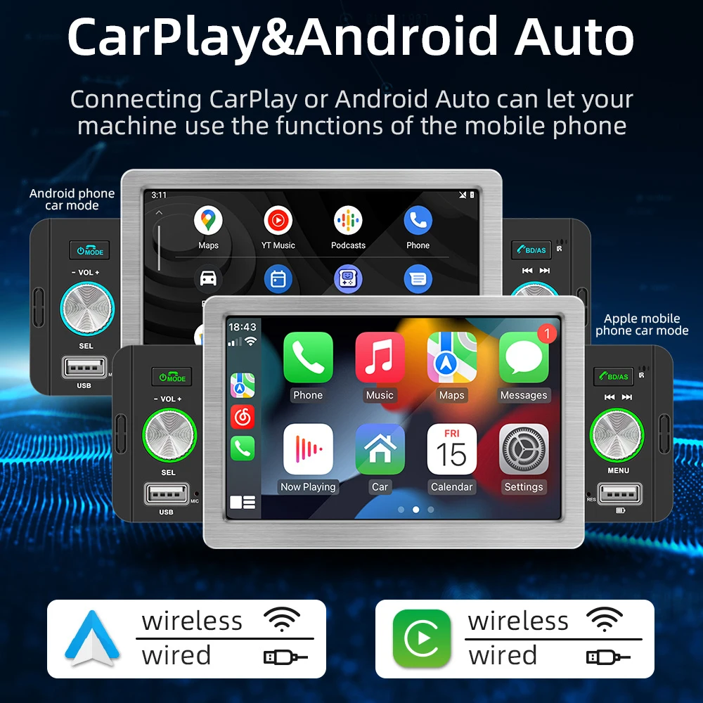 

5 Inch Car Stereo MP5 Player Single Din BT RDS FM Radio Receiver with Wireless Carplay Android Auto Support Hands-Free Calling