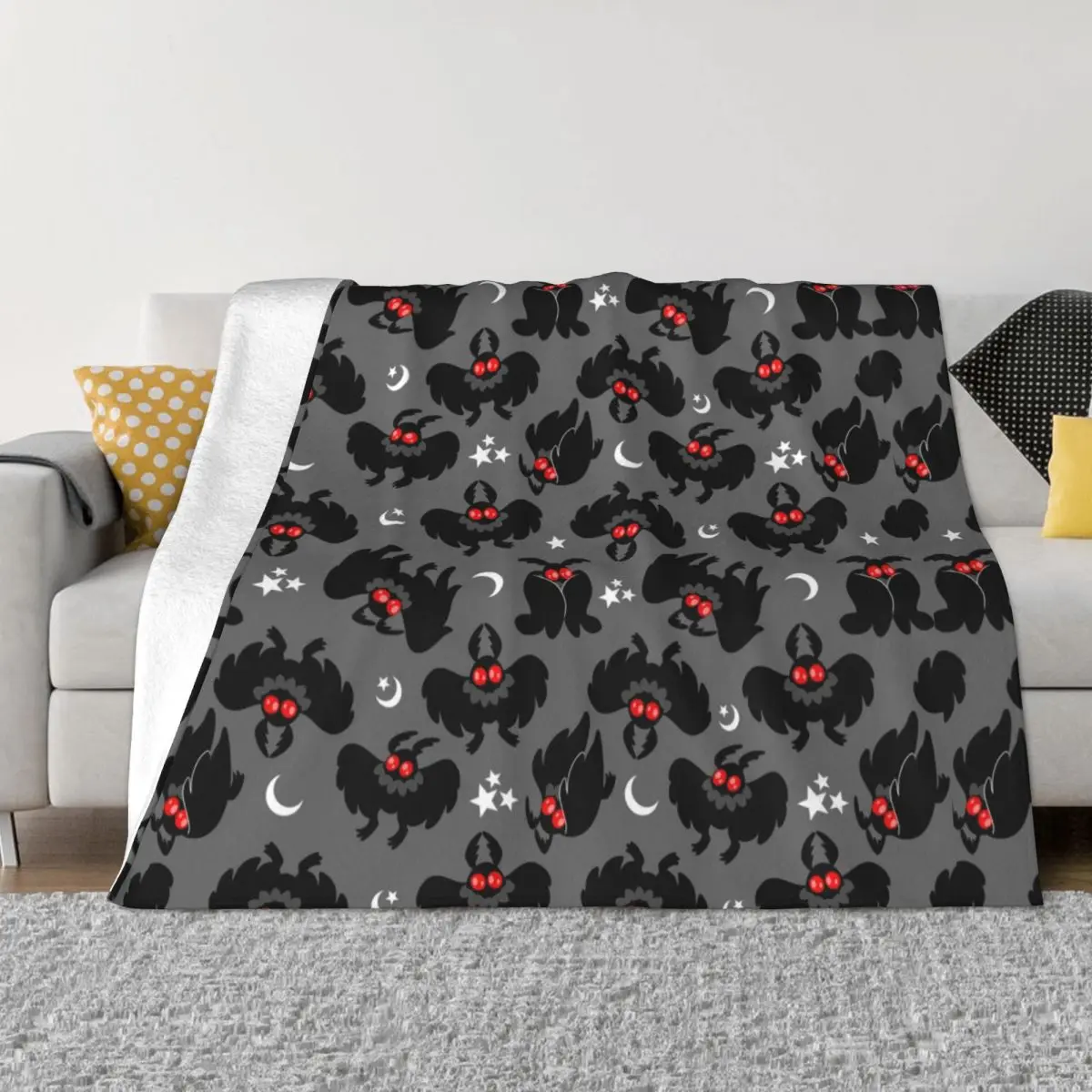 Cute Cryptids Mothman Pattern Blanket Coral Fleece Plush Spring/Autumn Portable Thin Throw Blanket for Home Office Rug Piece