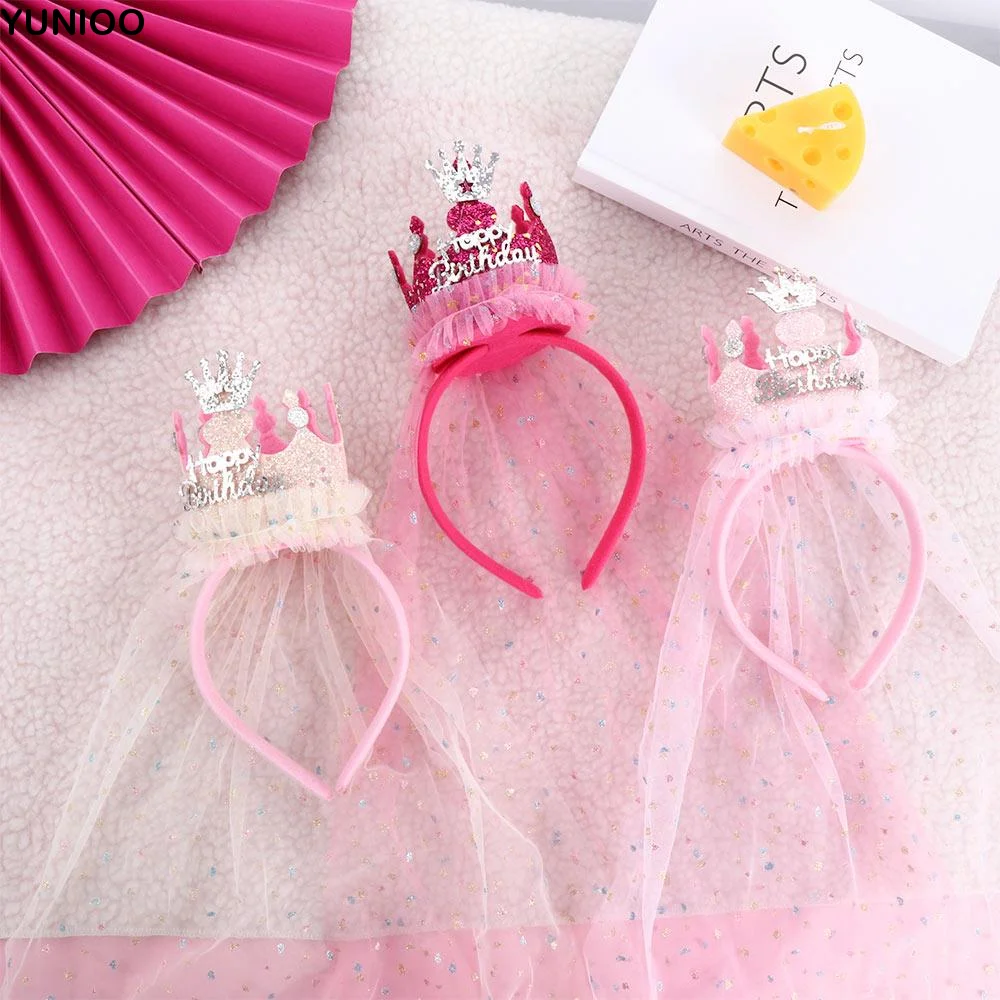 

Happy Birthday For Children For Mesh Headwear Birthday Hairband Korean Style Headband Hair Accessories Girls Hair Hoop