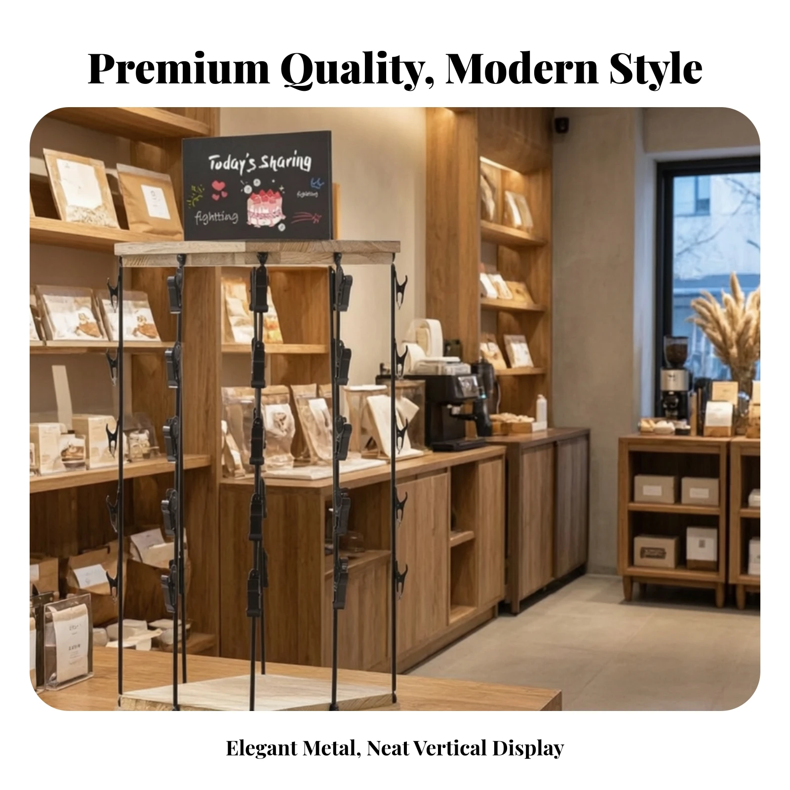 Rotating Snack Rack with Clips Stable Wooden Snack Display Rack Countertop Chip Stand Vertical Long-Lasting for Vendors