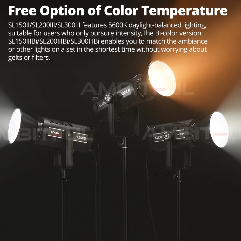 Godox SL200III Bi 215W 2800-6500K Bi-Color LED Video Light Bowens Mount Wireless X System for Studio Shooting Video Recording