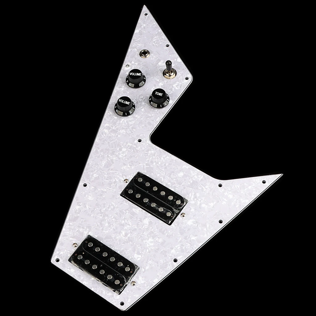 

A Set of 3-Ply Guitar Prewired Loaded Pickguard for Flying V Style Guitar Parts - White Pearl Finish (Ready to Install)
