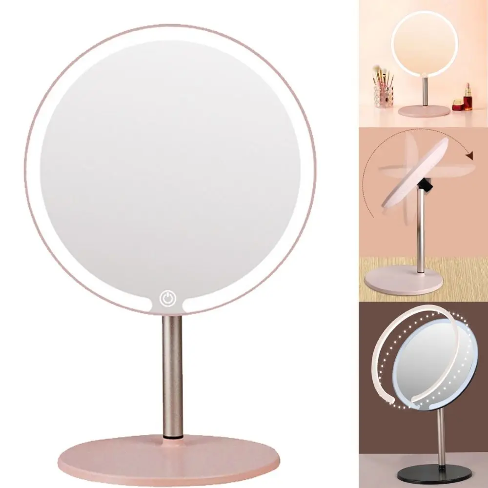 Specchio per trucco a LED regolabile Rotazione di luci a 3 colori Specchi cosmetici portatili Specchi da tavolo illuminati ad alta definizione antiscivolo