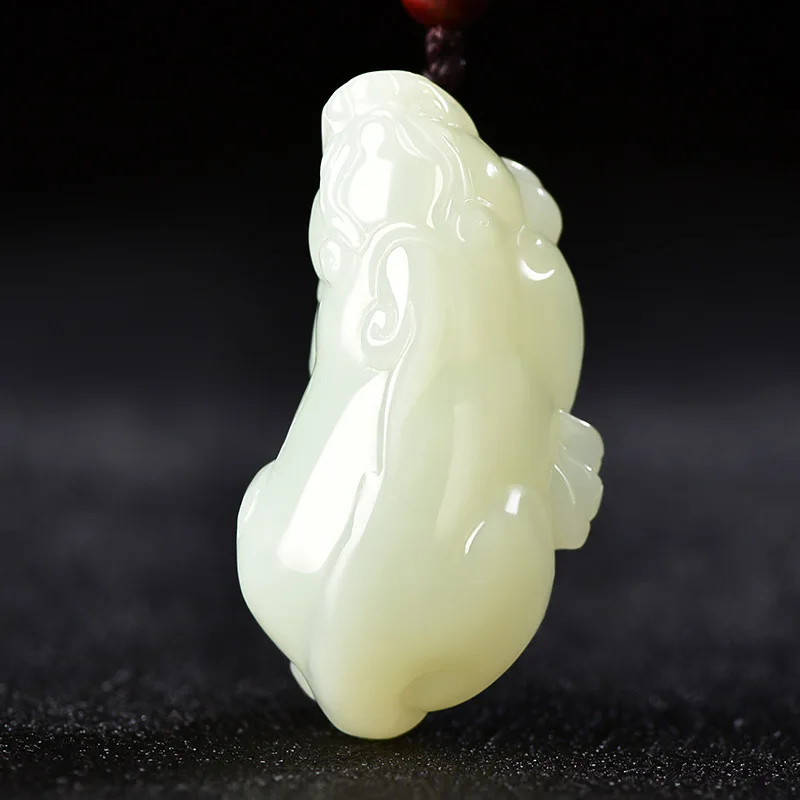Hetian White Pixiu Men And Women, Jade Pendant With Auspicious Cloud Pattern, Pi Xiu Necklace Accessory