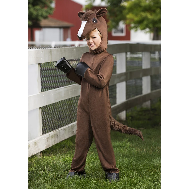 Zoo The horse Kids Brown Black white Funny Toddler Horse Mask Cosplay Costume Outfit Girls Boys Party Role Play With hat gloves view 4