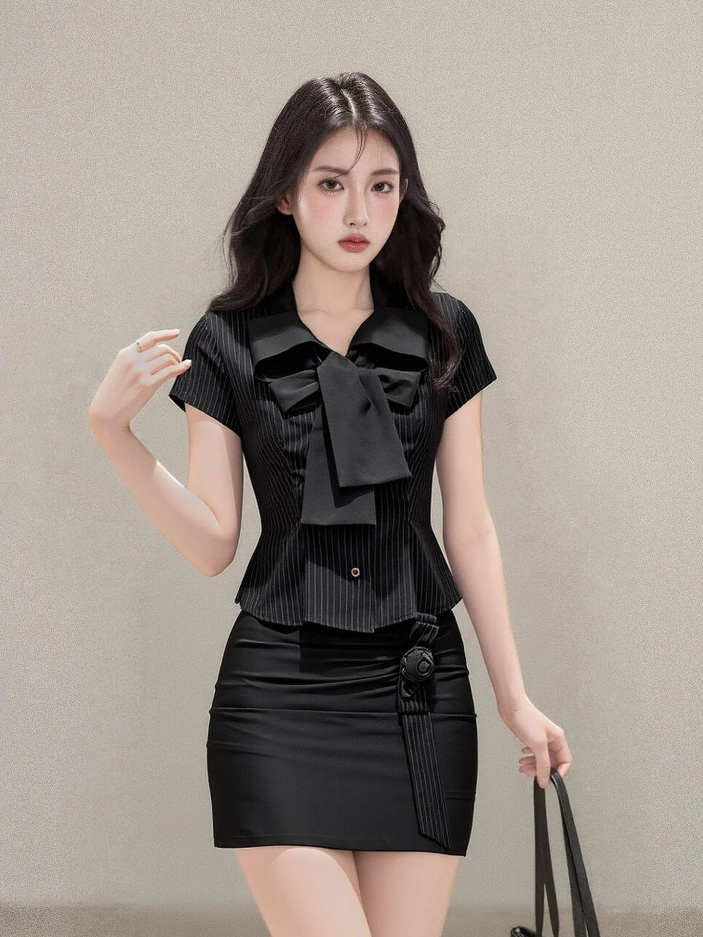 

LIXIAOWAN Women's Slim Fit Striped Collar Short Sleeve Shirt Summer New Style Breathable Comfortable Skin-friendly