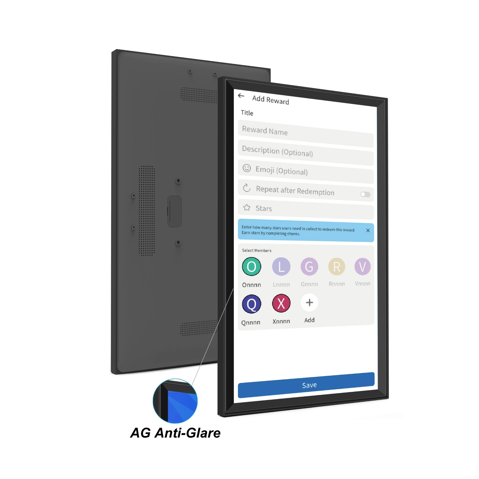 Electronic Calendar 21.5 Inch Touch Screen AG Anti-Glare Black Smart Weekly Calendar