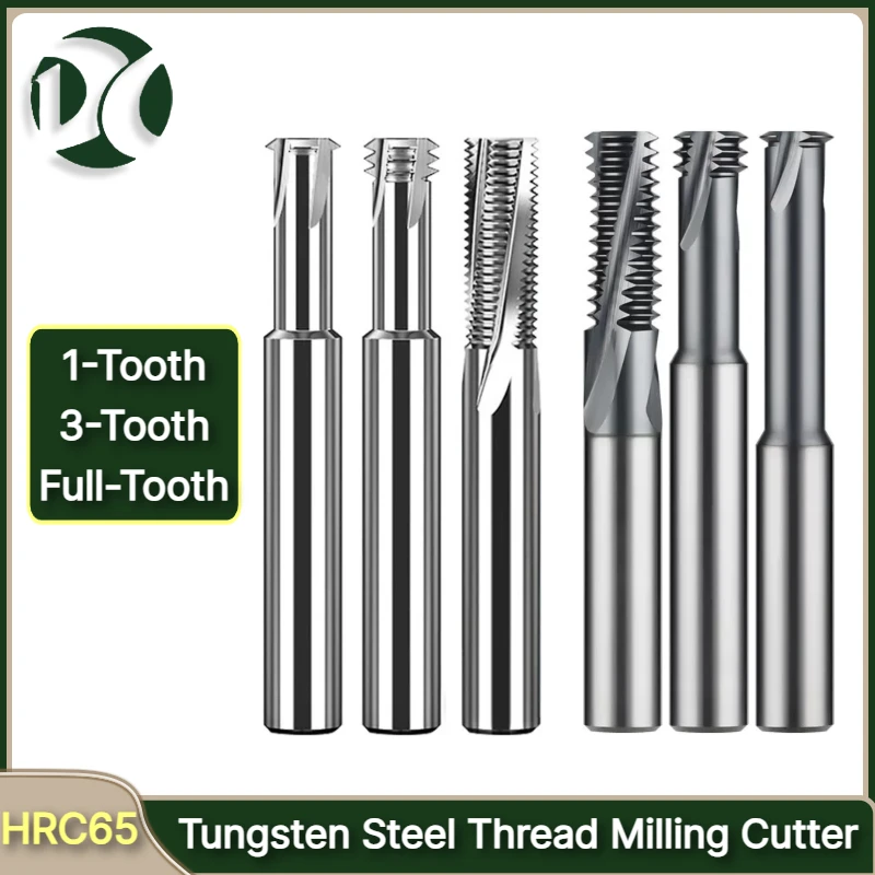 HRC65 1-Tooth 3-Tooth Full-Tooth High-Hardness Tungsten Steel Thread Milling Cutter, Coated Alloy for Hardened Steel