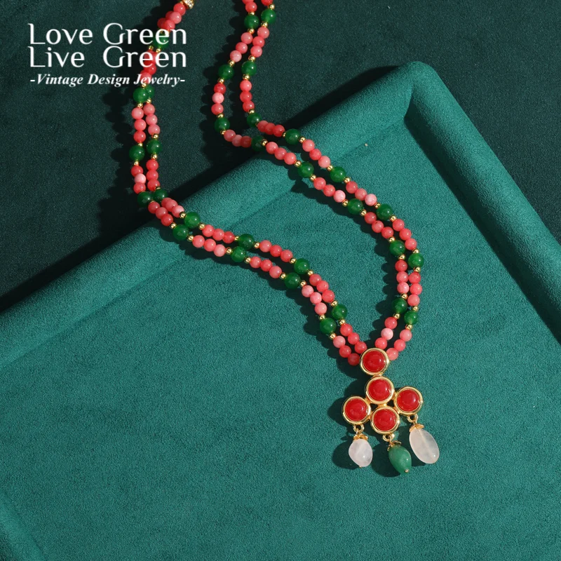 

Vintage Pink Glaze Chinese Style Drop Pendant Necklace Beads For Woman Luxury High Quality Jewelry Designer Gifts Thanksgiving