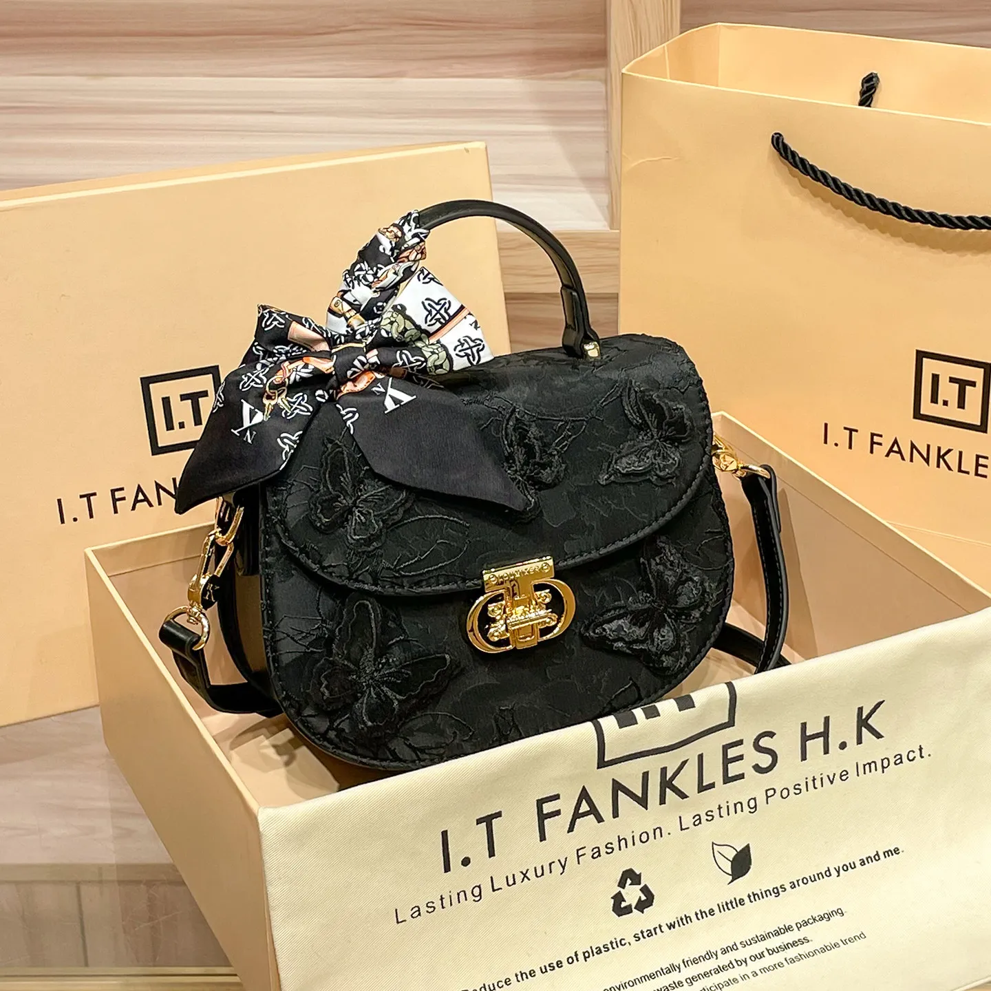 Luxury and Popular Handheld Saddle Bag with Elegant Butterfly Lace and Scarves Decoration 2026 Women Chinese Style Crossbody Bag