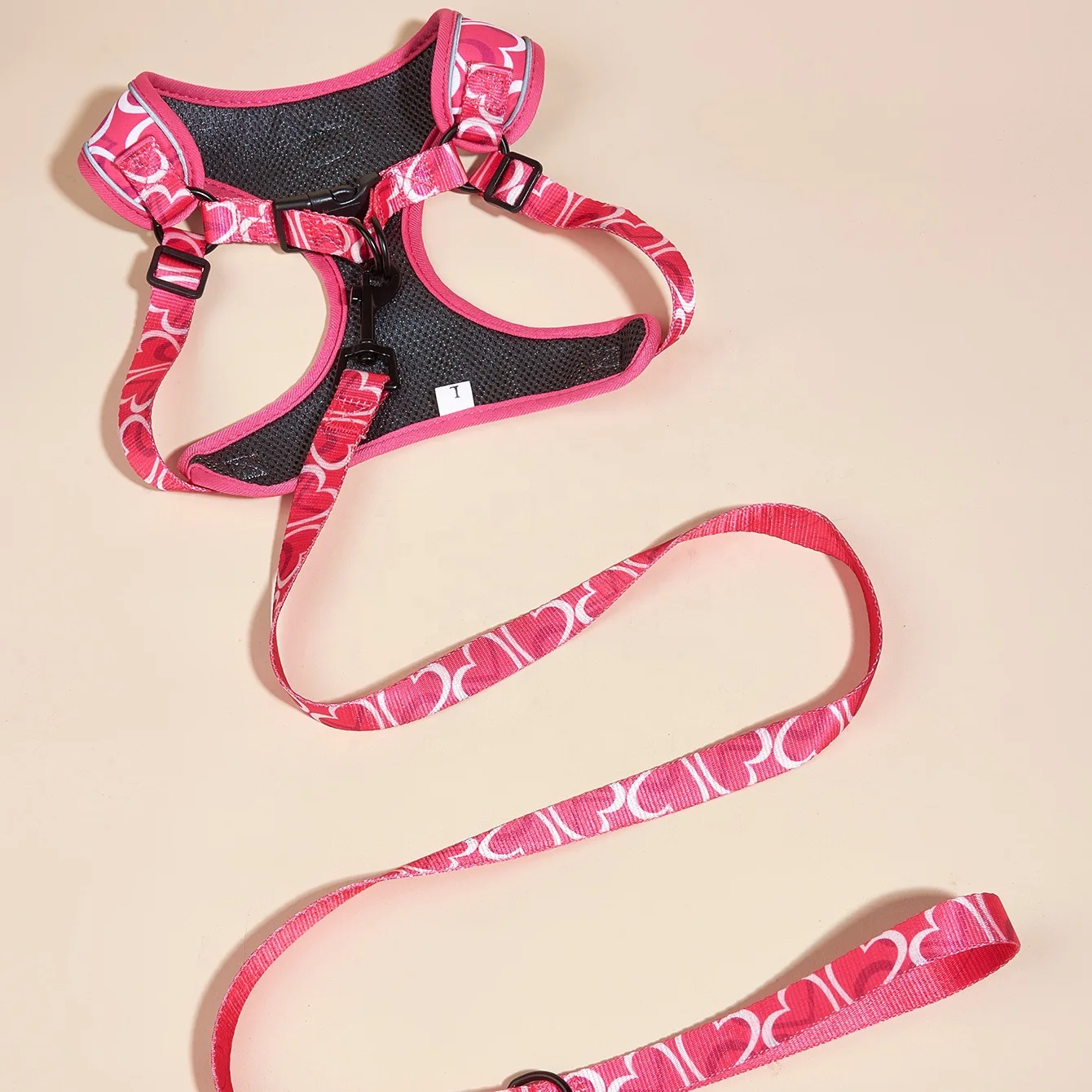 Print Breathable Dog Harness Leash Set Pink Soft Pet Chest Strap Small Medium Large Dogs Reflective Outdoor Travel Pet Supplies