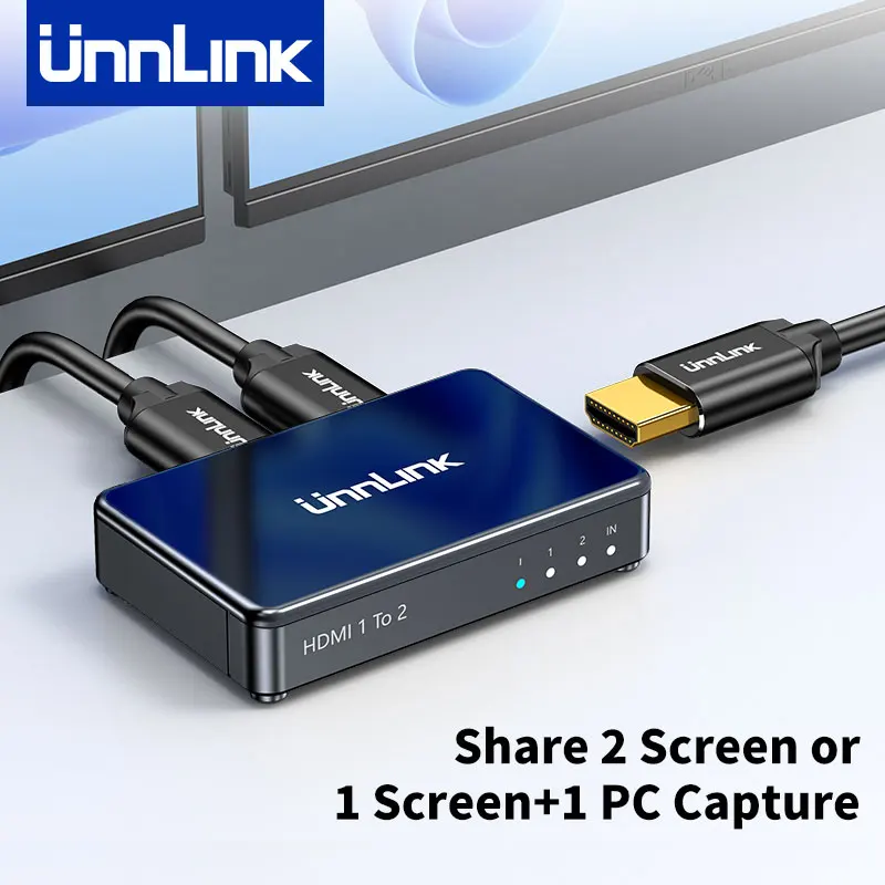 Unnlink 4K HDMI Splitter 1 In 2 Out Distributor 1x2 for PC to Dual Monitor, PS3/4 Switch Xbox to TV PC with Capture Card