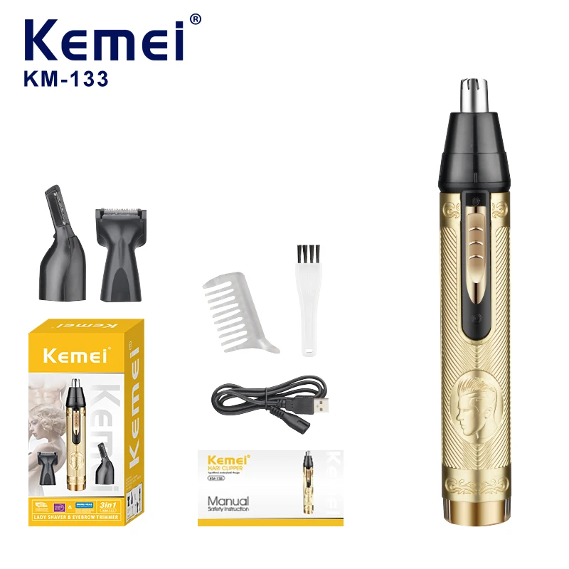 

Kemei-133 триммер для волос в носу, очиститель для носа и ушей, перезаряжаемый триммер для носа, триммер для бороды для мужчин, бритва, набор для ухода за бровями
