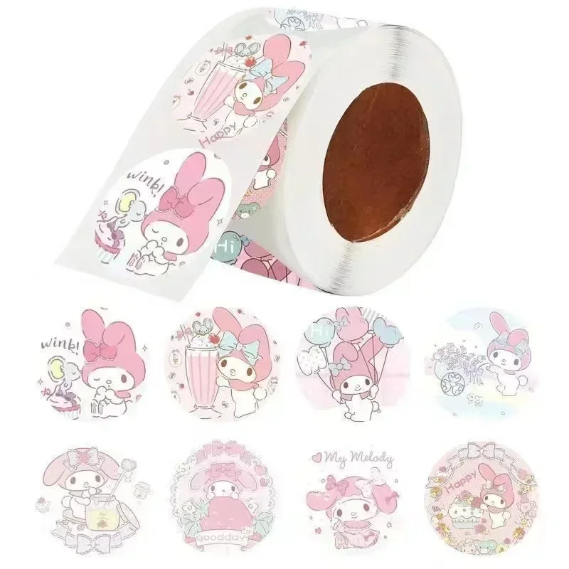 200/500pcs/roll Cartoon Kuromi  Cinnamoroll My Melody Hello Kitty Pompompurin Pochacco Children Toddler Praise Stickers