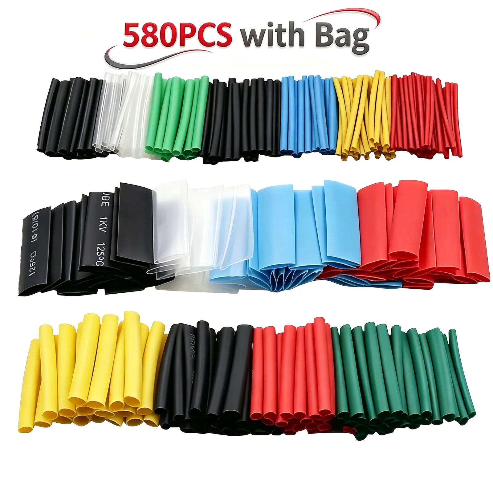 580PCS Heat Shrink Tubing Kit 6 Colors Electrical Wire Insulation Heat Shrink Tube Cable Sleeve Wrap Repair Assortment with Stor