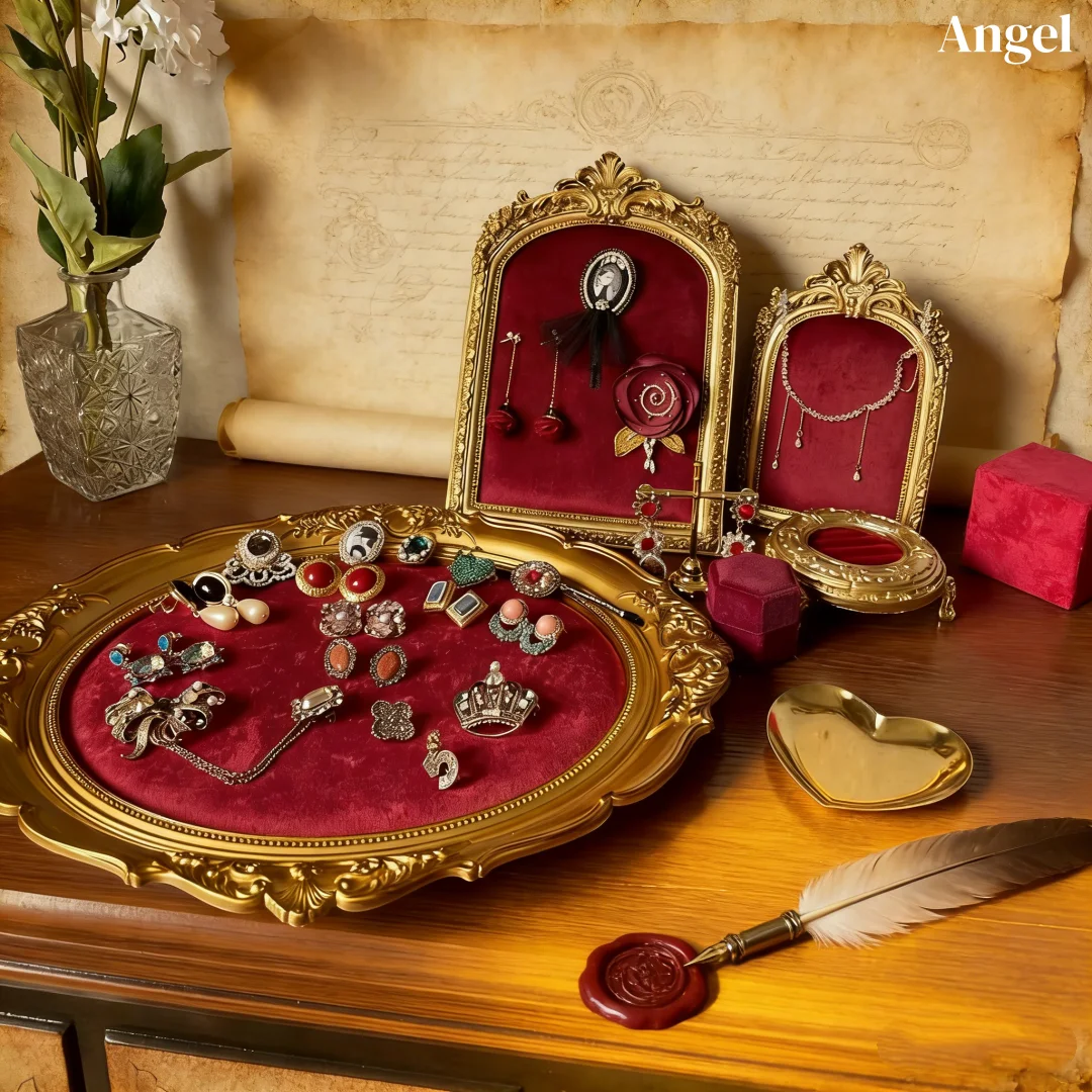 Luxury Red Velvet Jewelry Display Stand Photo Frame Earring Necklace Holder Ring Tray Organizer for Store Counter Showcase