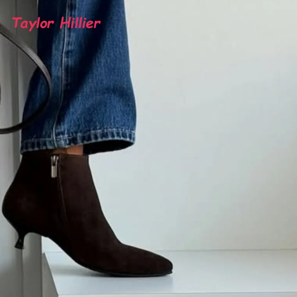 Side Zipper Pointed Toe Short Ankle Boots Ladies Slim Kitten Heel Elegant Office Daily Autumn Outdoor Party Fashion Dress Boots