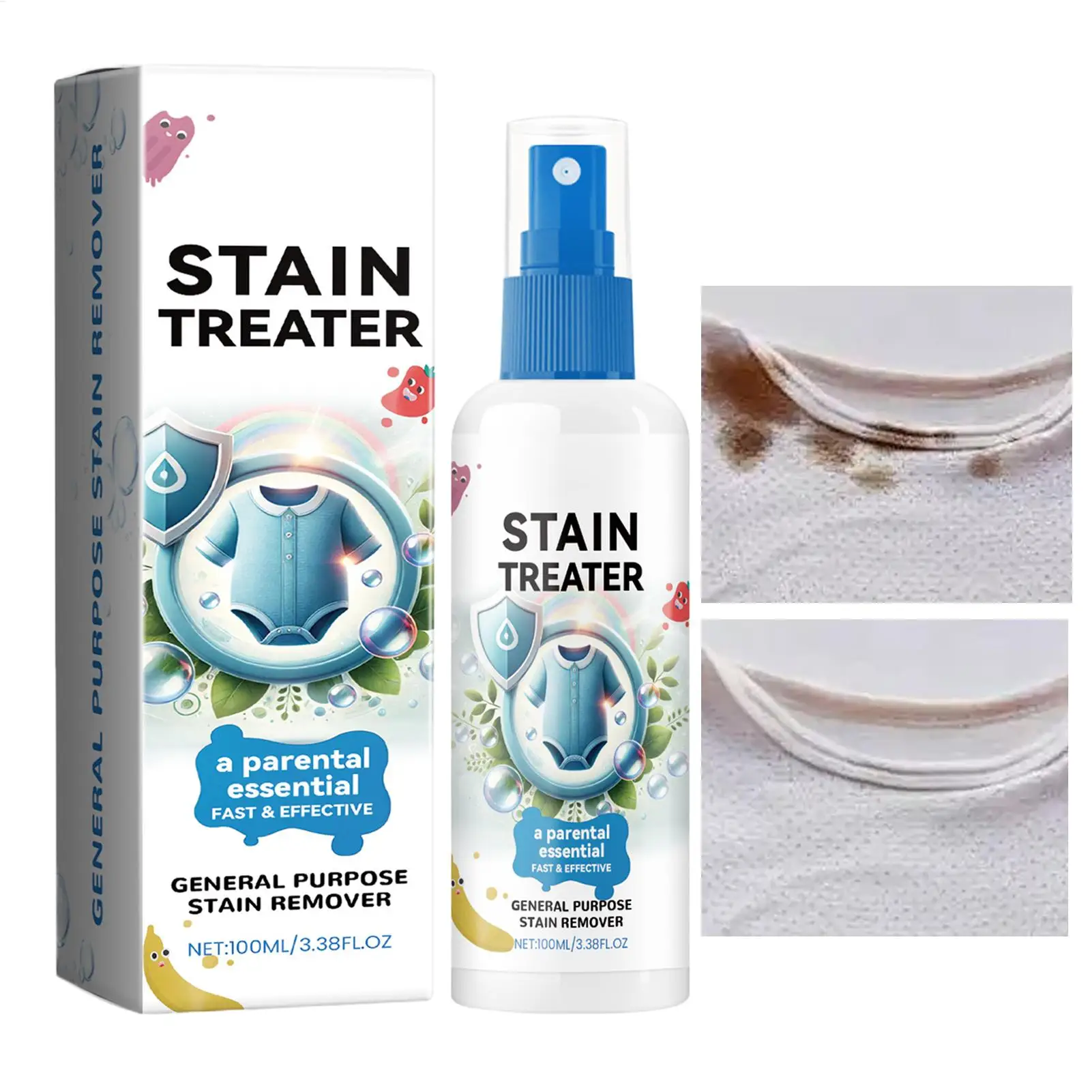 Fleckenentferner für Babykleidung, 100 ml, keine Reizung, Wäsche, Dekontamination, Spray, Lebensmittelöl, Fleckenreiniger für Kleidung und Stoffe