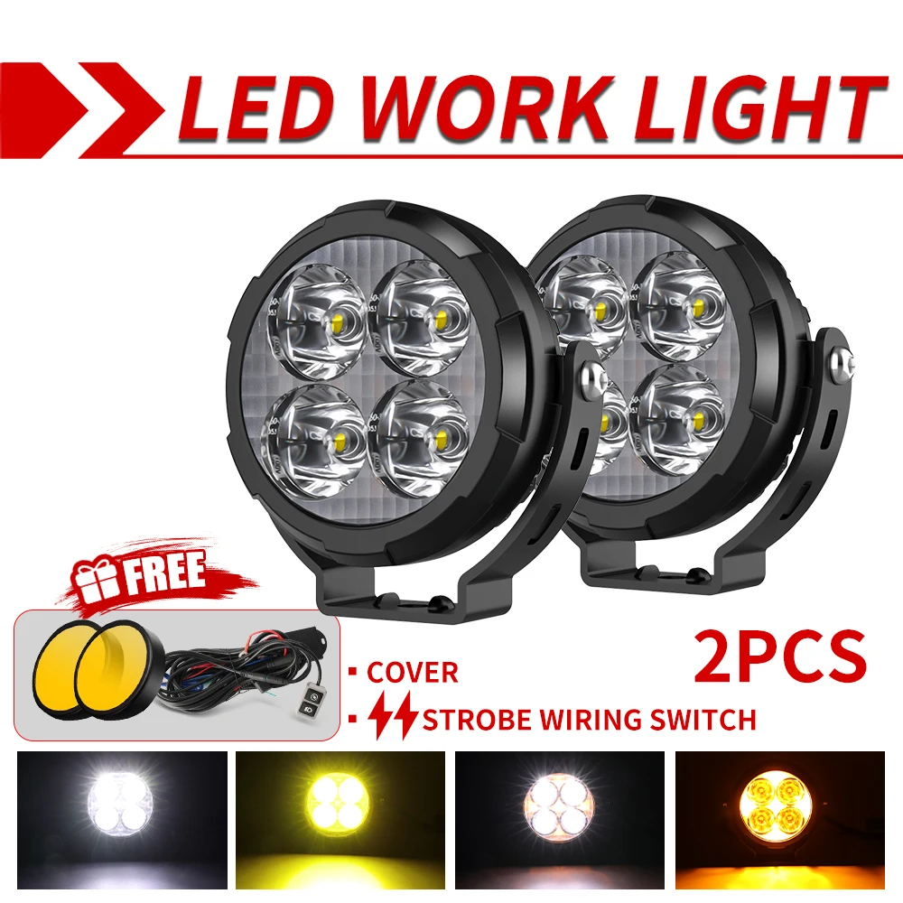 5Inch Round LED Work Lights White&Amber Combo Driving Offroad Fog Light 5Inch Round LED Work Lights White&Amber Combo Driving Offroad Fog Light