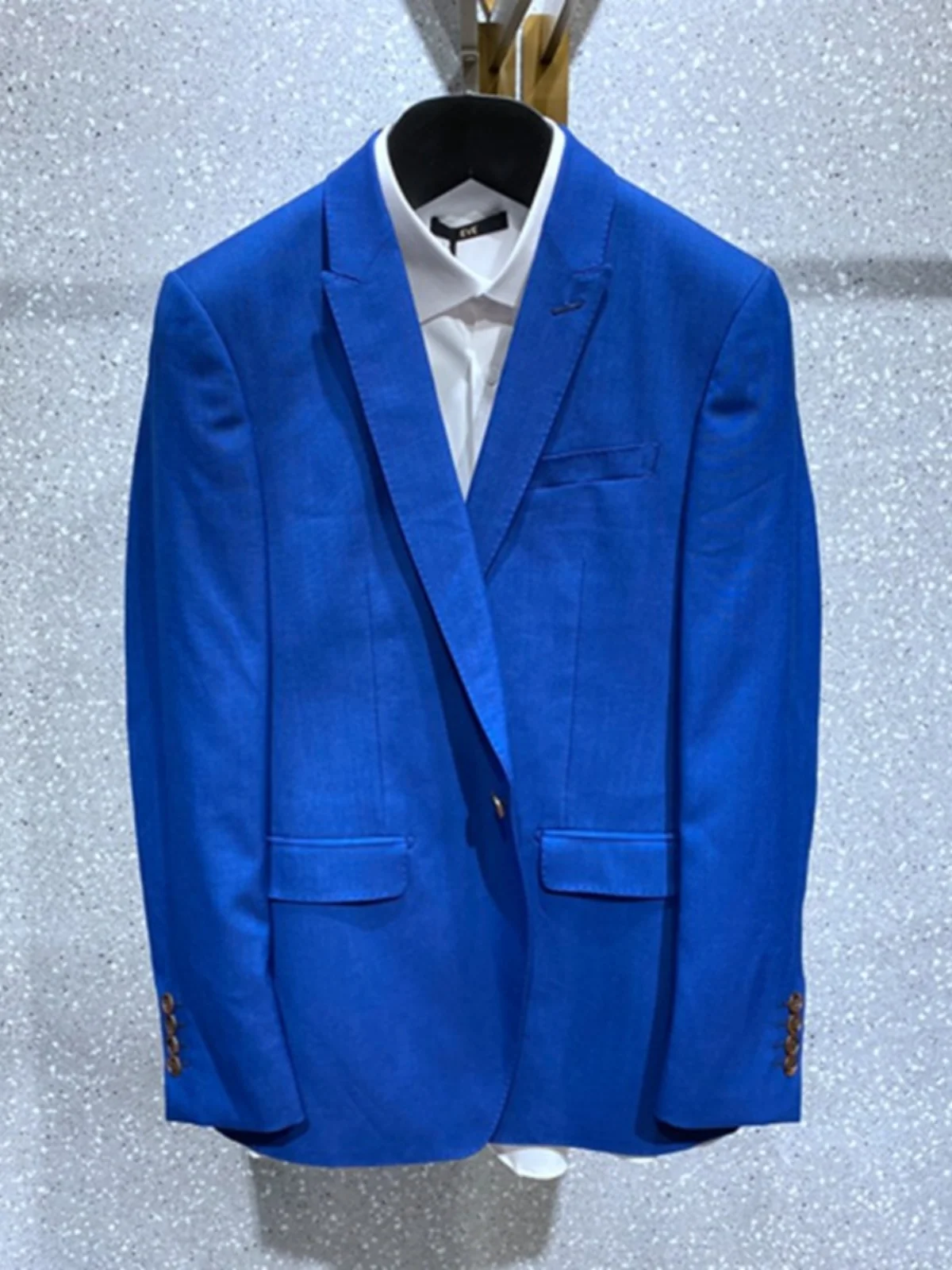 

Мужской костюм Ele Blue из чистой шерсти, приталенный, для свадьбы, деловых встреч, повседневной носки, городской молодежный стиль, весна-осень