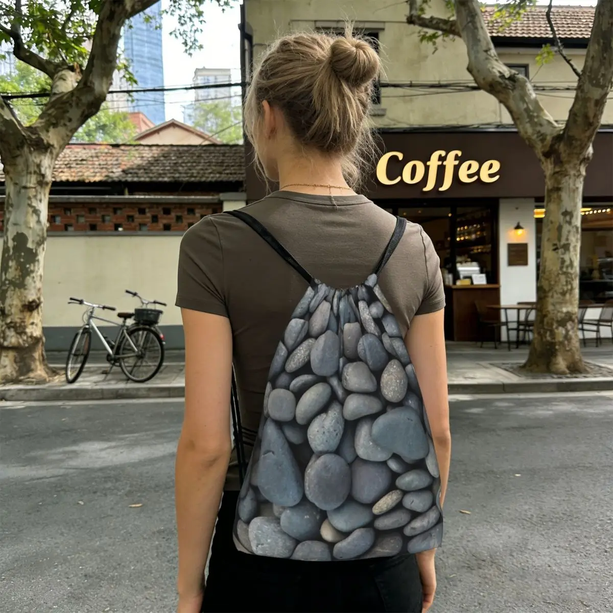 Gray River Stone Pebbles River Rock Backpacks Multi-function Drawstring Bags Sports Bag Book Bags for Travel School
