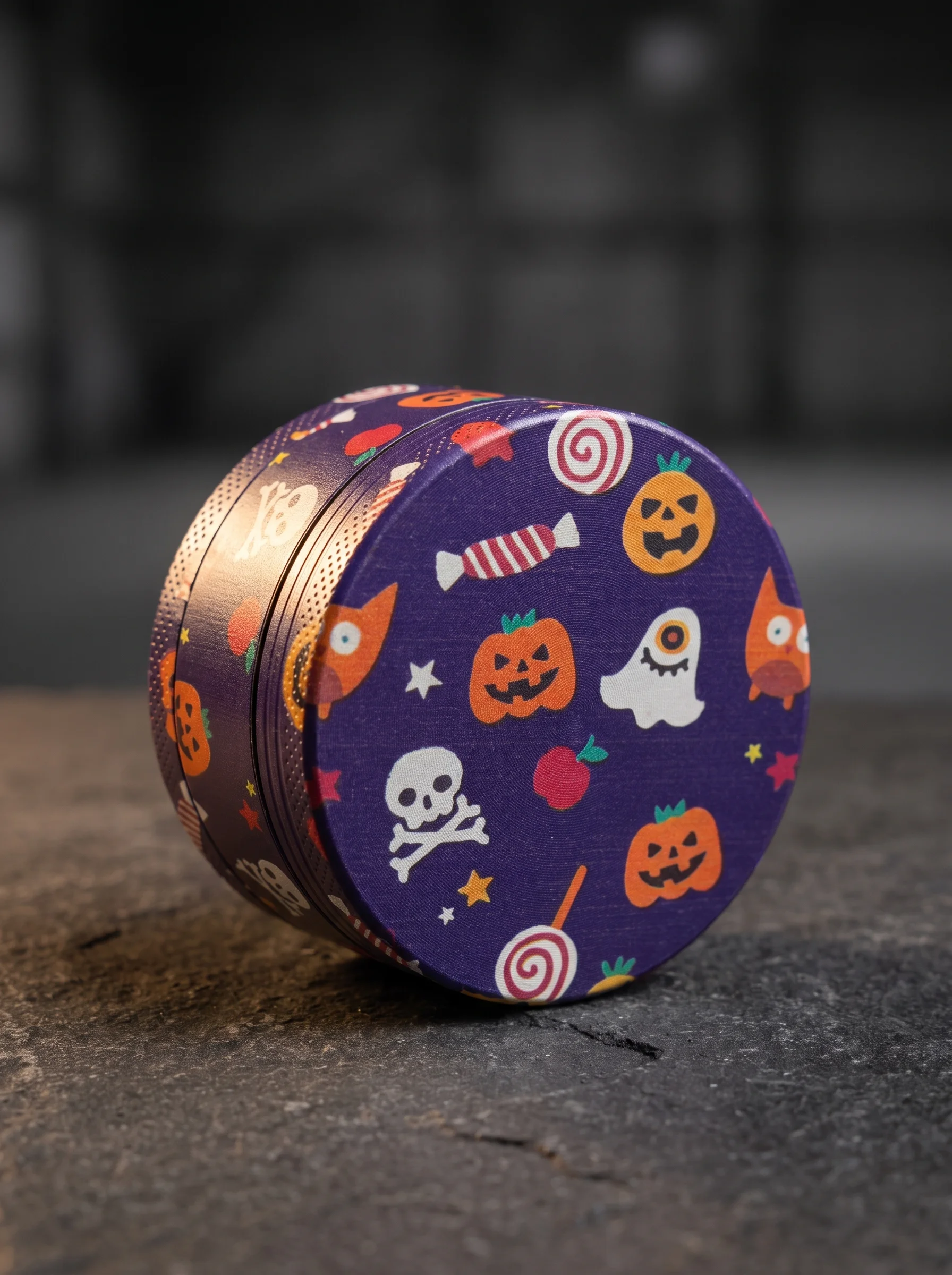 50mm Purple Halloween Grinder Metal 4-Layer Spice Grinder with Mesh Screen Portable Manual Mill for Kitchen Travel Tabletop Use