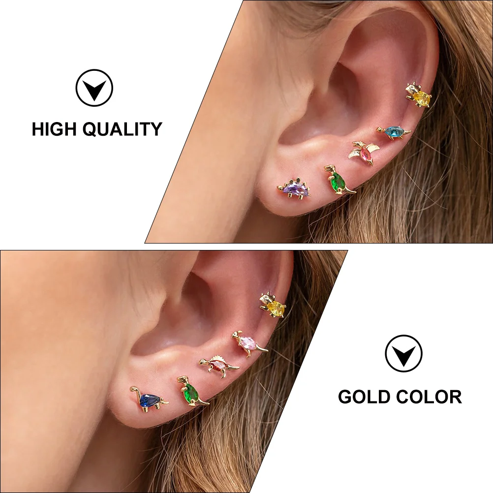 

4 Pairs Cartoon Dinosaur Earrings Animal Creative Cute Earings Copper Funny Jewelry