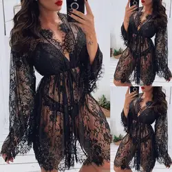 Sexy Lingeries Womens Sheer Mesh Babydoll Lace Sleepwear Nightdress Bathrobe Nightwear Female Pajamas Fancy Nightgown Costume