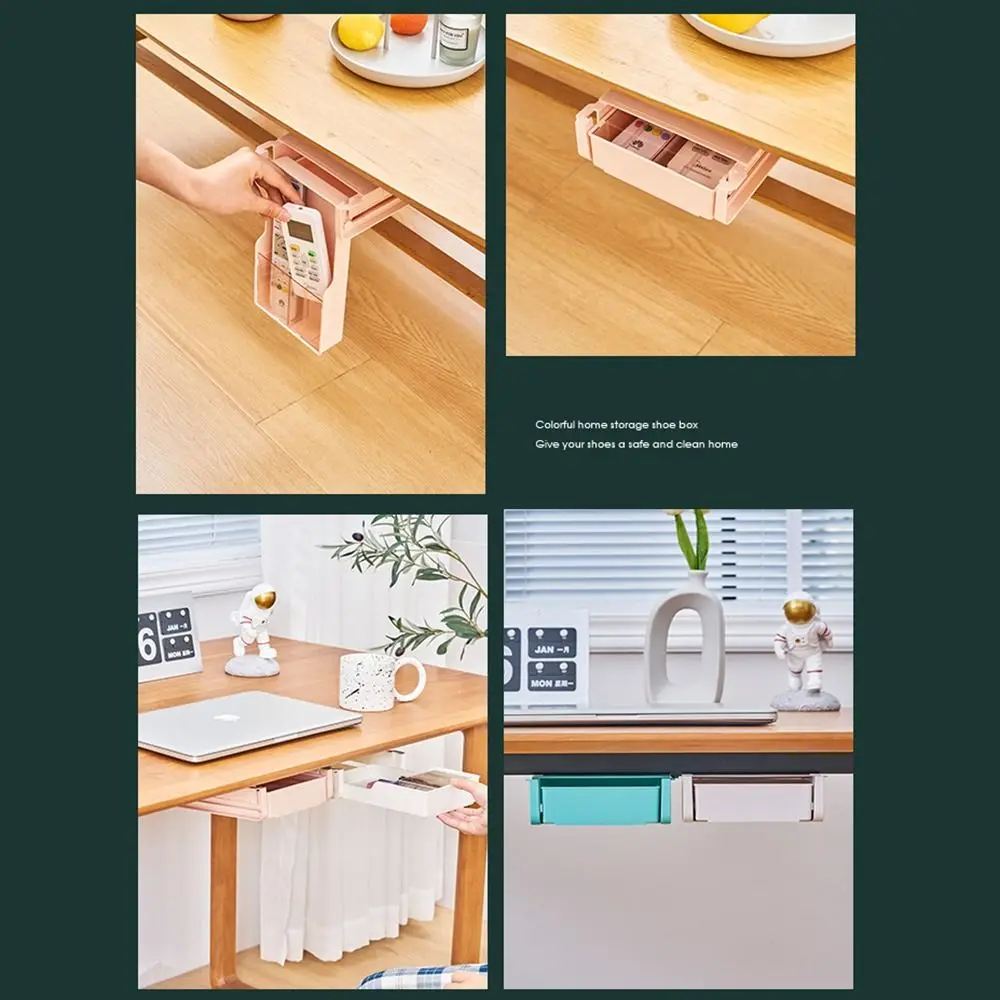 Self-Adhesive Under Table Drawer Space Saving Slide Out Table Bottom Organizer Shelf Easy To Install Adjustable
