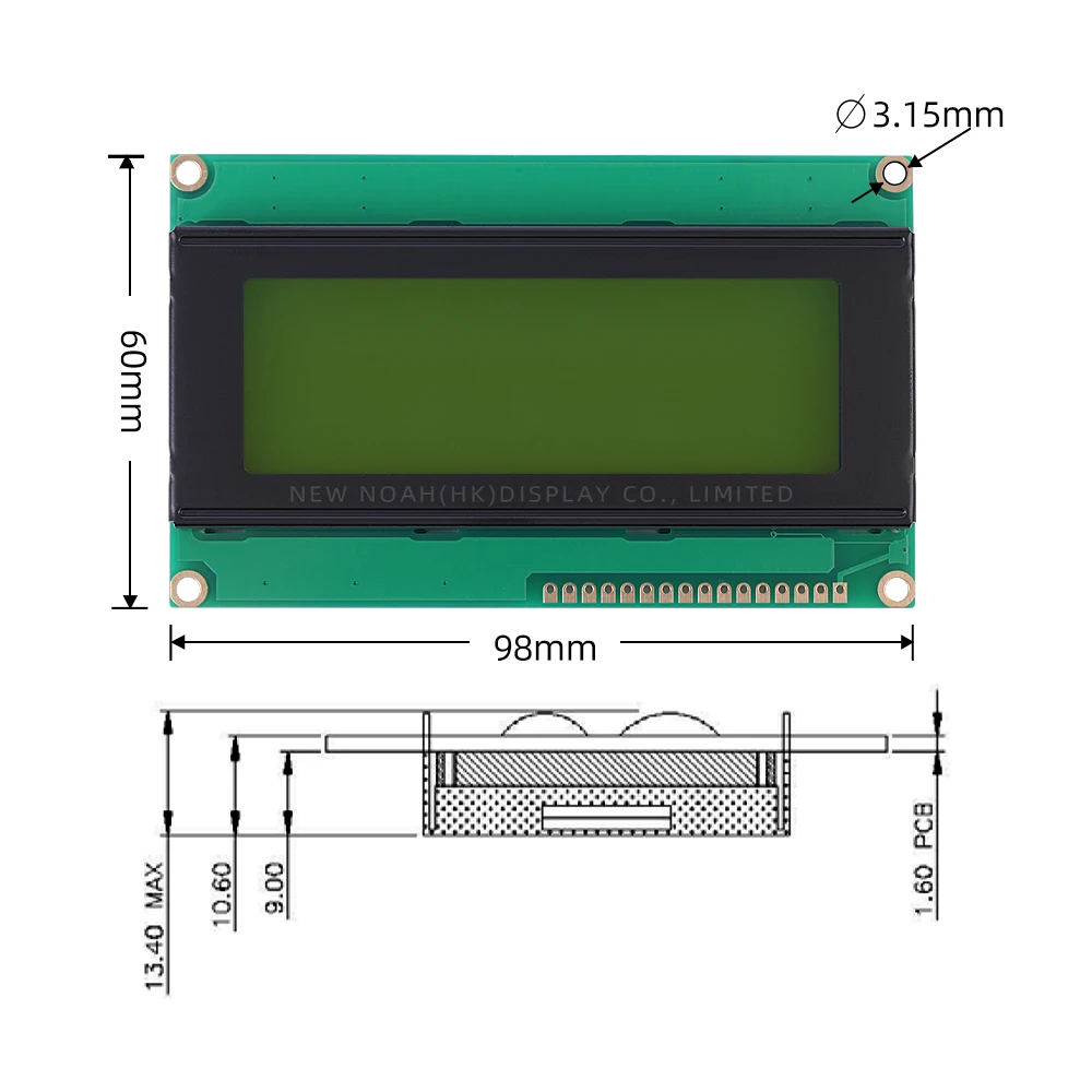 European Yellow Green Film 2004K Character LCD Module Display Screen IIC/I2C Interface Adapter Board Industrial Grade ST7066U