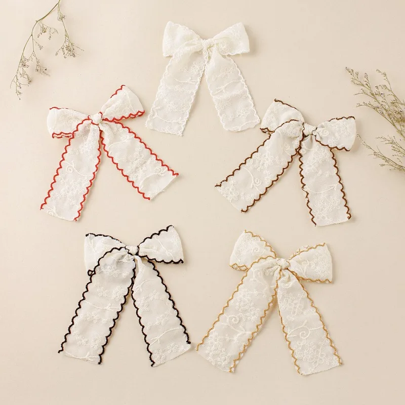 

Summer New Kids Hair Clips Embroidered Lace Swallow Tail Bow Girls Hairpin for Back Head Side Top Children Hair Accessories