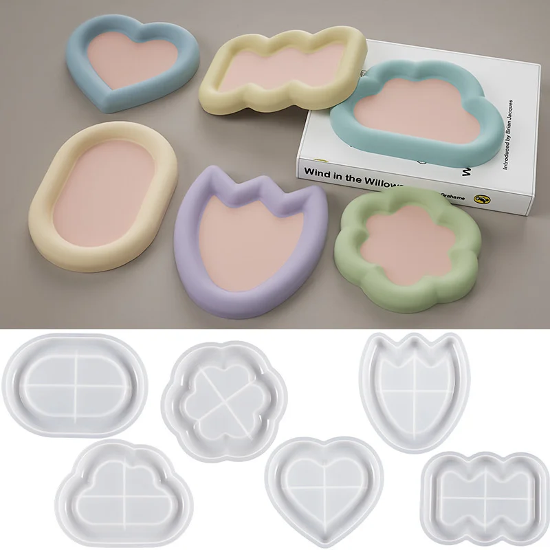 Round Flower Heart Shape Tray Mold DIY Clay Resin Plaster Cement Silicone Mould For Jewelry Display Plate Home Decor Supplies