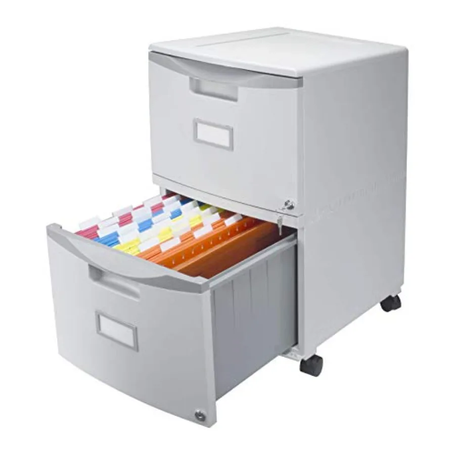 Two-Drawer Mobile File Cabinet with Lock 14.8 x 18 x 26-Inch Gray for Office and Home Use Durable Steel Construction with Secur