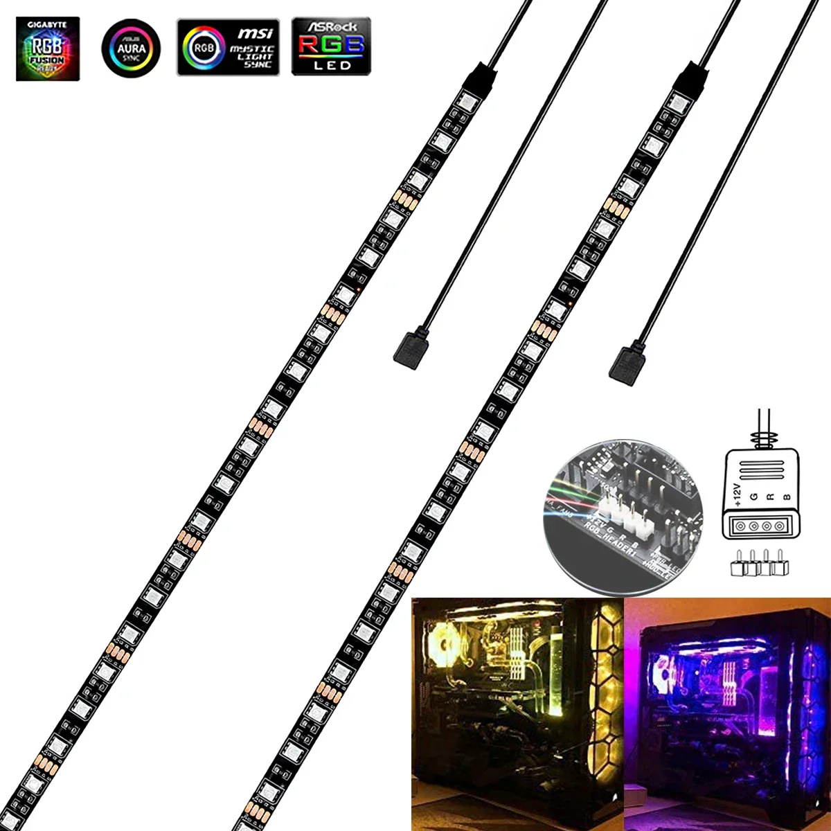 

RGB Gaming 5050 LED Strip Light RGB Branch Line for 12V Aura Sync Motherboard Control PC Computer Case 0.5M- 2M 4 Pin RGB-Header