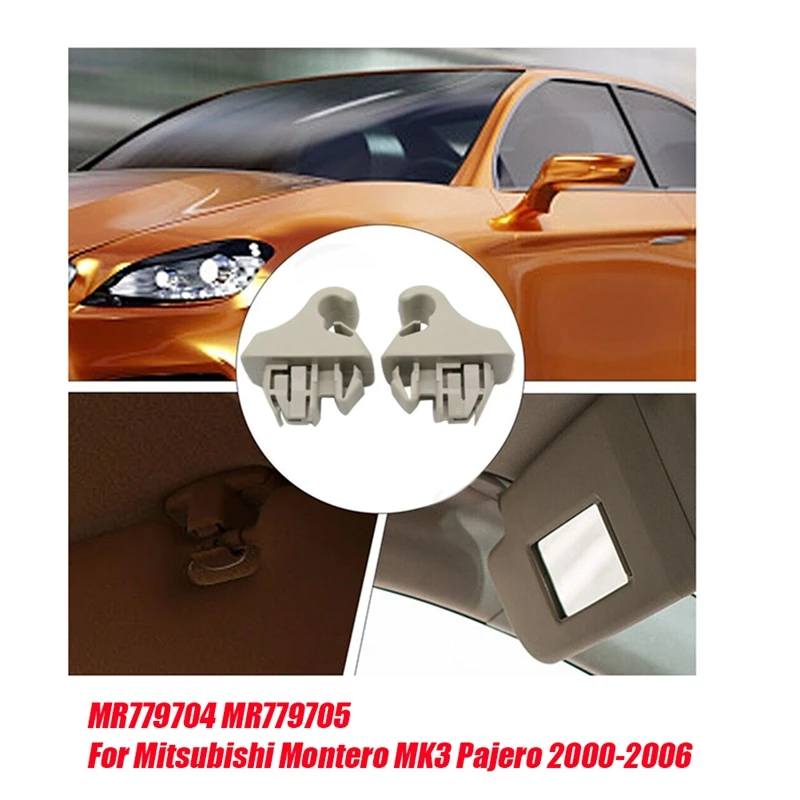 2Pcs Beige Sun Visor Hook Holder Clip MR779704 MR779705 for Mitsubishi Montero MK3 Pajero 2000-2006 Sunvisor Hanger Hook