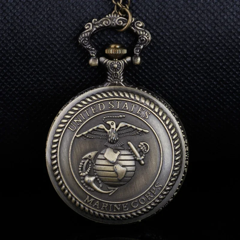 

Top Brand Vintage US Marine Corps Themed Antique Quartz Pocket Watches Necklace High Quality Fob Clock Pendant Souvenir Special