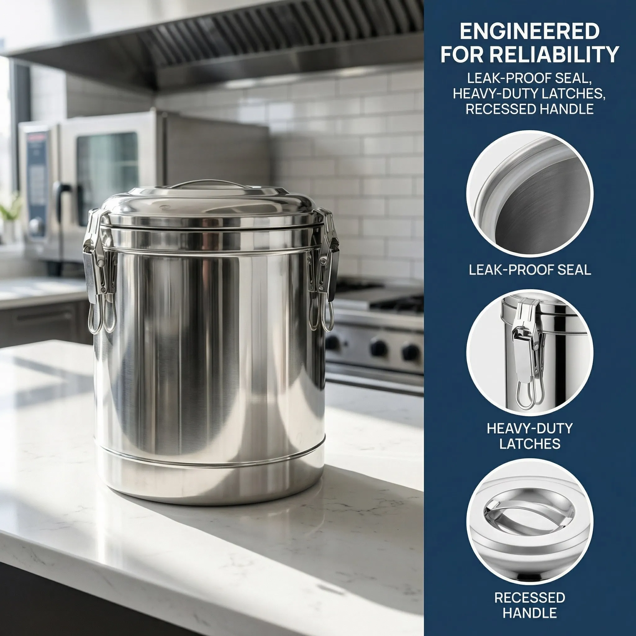 30L Stainless Steel Insulated Soup Bucket Commercial Food Warmer Container  with Locking Lid Leak-Proof 24Hr Thermal Barrel