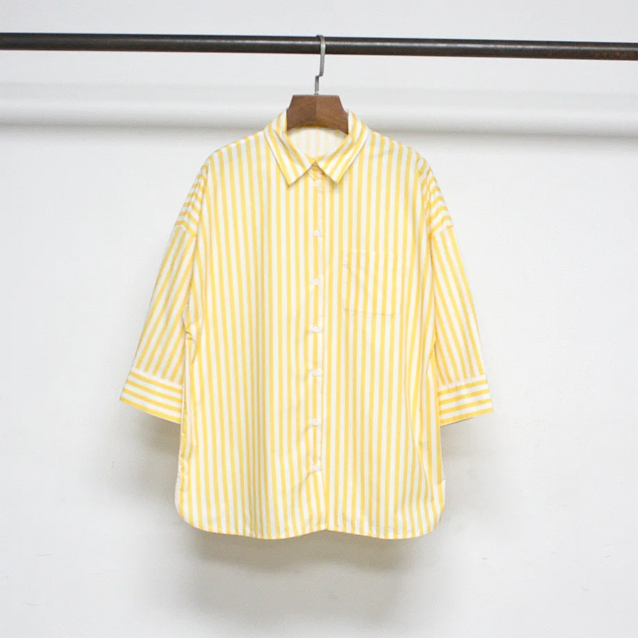 

2025 Spring Summer New Arrival! MAX Women's Cotton Poplin Shirt - Striped, Short Sleeves, Loose Fit, Collared, Casual Minimalist