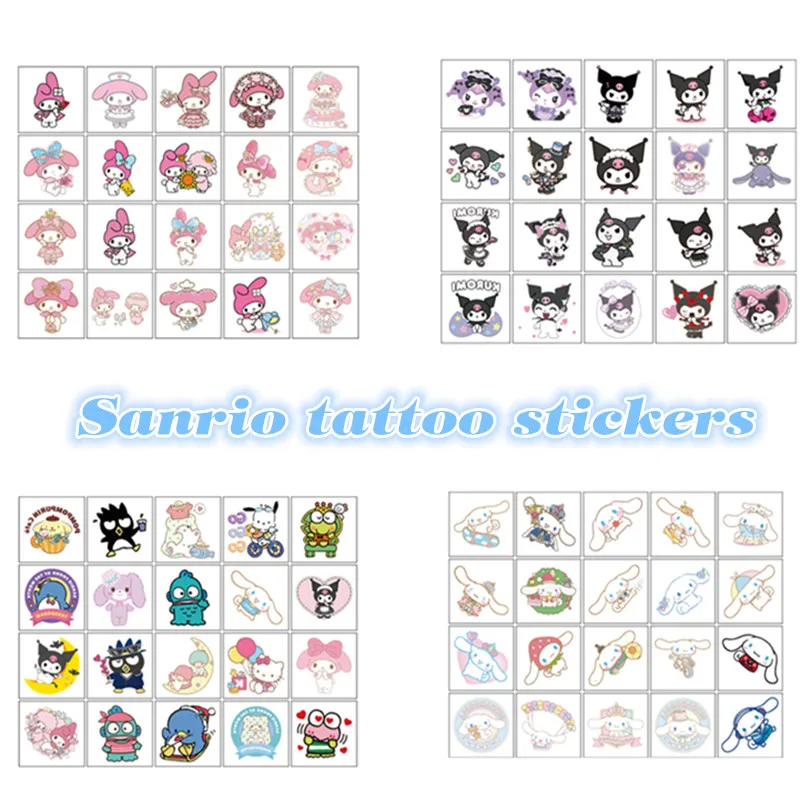 Tatuajes temporales de Hello Kitty para niños, calcomanías de colores duraderos, Kawaii, Kuromi Cinnamoroll