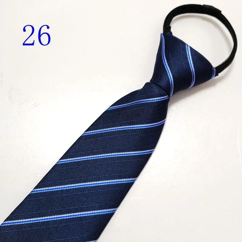 Corbatas con cremallera para hombre, corbata de 8CM, corbatas de seda de lunares a rayas sólidas, corbata con cremallera automática para hombre, corbatas perezosas azules