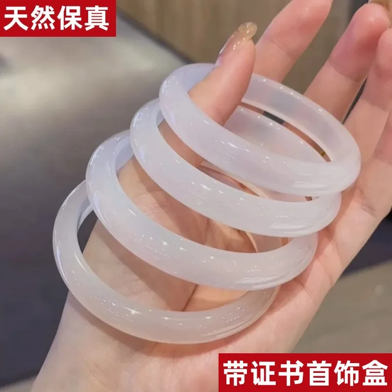 

Оптовый натуральный браслет из агата и халцедона, имитирующий жемчуг, прозрачный белый, цвет лунного света, из натурального нефрита, подлинный подарок