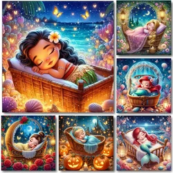 Disney Baby Princess 5D Full Round Diamond Painting Kits Cartoon Bella Mermaid Ariel DIY Drills Mosaic Embroidery Cross-stitch