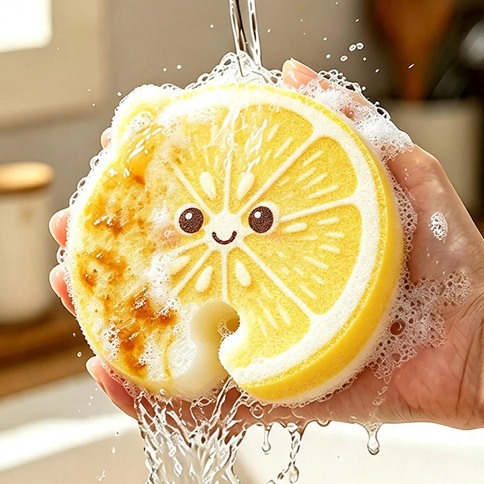 Dish Sponge Absorbent Quick Drying Cute Fruit Natural Scrubber Kitchen Household Cleaning Sponges for Pot Pan Plate Cookware