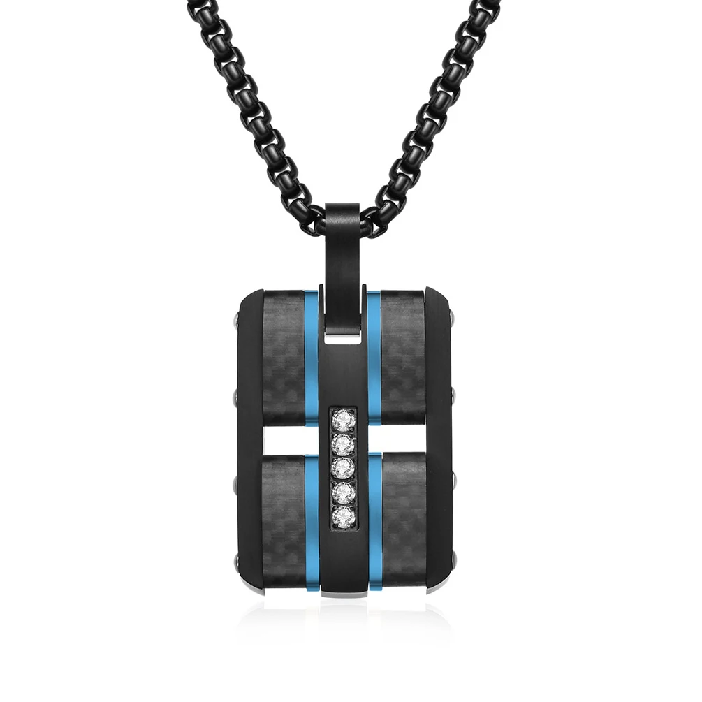 Blue Men's Watch Strap Design Square Solid Carbon Fiber Combination Fashion Retro Clothing Pendant Necklace